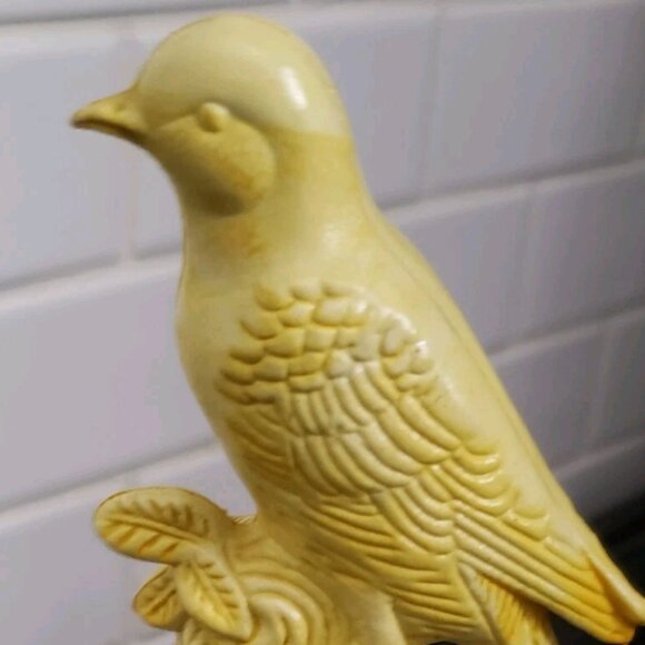 Vintage Other - Vintage Bird Figurine Plastic Canary Yellow Detailed Perched Tree Branch Log